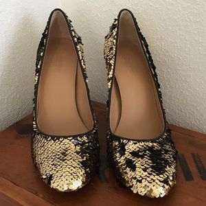 J.Crew gold sequin heels 7 1/2
